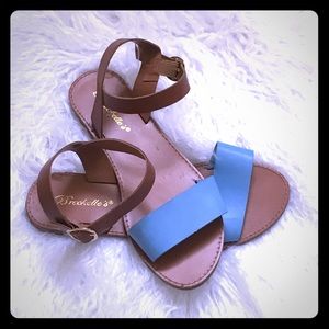 Size 7 Lulus Tan and Blue Sandals